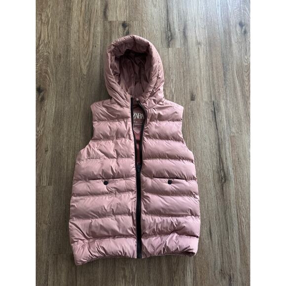Zara Girls Pink Hooded Puffer Vest Size 9-10 - Picture 1 of 7